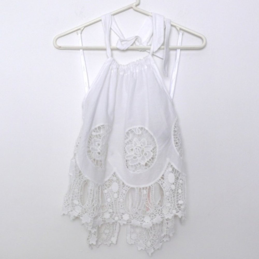 White lace embroidered MinkPink halter boho hippie…